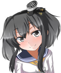 Rule 34 | 10s, 1girl, anchor, black eyes, black hair, collarbone, hairband, head tilt, highres, jewelry, kantai collection, looking at viewer, mono60, mono (mono60), necklace, school uniform, serafuku, short hair with long locks, smile, smirk, solo, tokitsukaze (kancolle), two side up, upper body