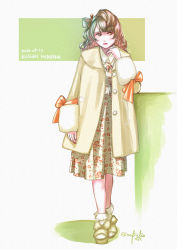 Rule 34 | 1girl, absurdres, artist name, artist request, bare legs, blush, bow, breasts, brown coat, brown dress, brown eyes, brown hair, coat, collared dress, dress, female focus, floral print, flower print, footwear bow, full body, grey hair, hair rings, highres, light brown coat, light brown dress, light brown hair, light brown skirt, long hair, looking at viewer, love live!, love live! school idol project, minami kotori, miniskirt, nail, nail polish, nefielia, orange bow, parted lips, pink nails, pink nails, plaid, plaid dress, plaid skirt, pleated, pleated dress, pleated skirt, ponytail, shoes, side ponytail, skirt, smile, solo, white background, yellow eyes