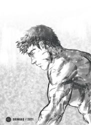 Rule 34 | 1boy, absurdres, berserk, closed mouth, commentary, completely nude, dated, english commentary, from side, guts (berserk), highres, male focus, nude, profile, scar, scar on face, scar on nose, shimhaq, short hair, signature, solo, upper body, very short hair