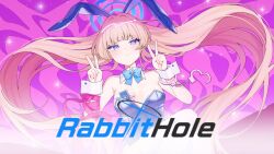 Rule 34 | 1girl, animal ear hairband, animal ears, blonde hair, blue archive, blue eyes, breasts, cuffs, detached collar, double v, expressionless, fake animal ears, hairband, halo, handcuffs, highres, kinen, long hair, looking at viewer, medium breasts, rabbit ear hairband, rabbit ears, rabbit hole (vocaloid), skindentation, solo, thighhighs, toki (blue archive), toki (bunny) (blue archive), v, very long hair, video thumbnail, white thighhighs, wrist cuffs
