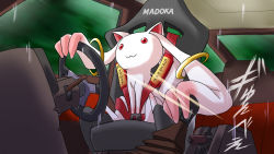 Rule 34 | :3, ae86, car, car interior, character name, driving, earrings, forest, highres, homu, initial d, interior, jewelry, kyubey, light smile, mahou shoujo madoka magica, mahou shoujo madoka magica (anime), motion blur, motor vehicle, nature, no humans, parody, rabinidaddo, red eyes, right-hand drive, seatbelt, smile, solo, steering wheel, toyota, toyota sprinter trueno, tree, vehicle