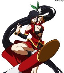 Rule 34 | absurdres, arc system works, black hair, blazblue, blazblue: calamity trigger, breasts, china dress, chinese clothes, cleavage, dress, glasses, hair ornament, highres, large breasts, litchi faye ling, long hair, panda, ponytail, purple eyes, solo, transparent background, vector trace, very long hair