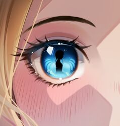 Rule 34 | 2girls, absurdres, addams family, animification, blonde hair, blue eyes, blush, enid sinclair, eye focus, eye reflection, eyelashes, highres, implied yuri, looking at another, mittsu, multiple girls, reflection, wednesday (netflix), wednesday addams