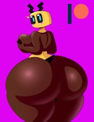 Rule 34 | 1girl, ass, bee (minecraft), grabbing own breast, minecraft, nipples, purple background, simple background, solo, surprised, tagme, thighs