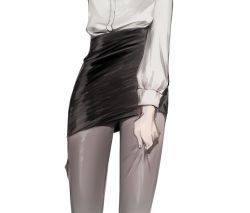 Rule 34 | 1girl, bad id, bad twitter id, black skirt, commentary, english commentary, facing viewer, grey pantyhose, head out of frame, highres, lower body, miniskirt, original, pantyhose, pencil skirt, shirt, simple background, skirt, solo, standing, tsu (lovesick1964), white background, white shirt