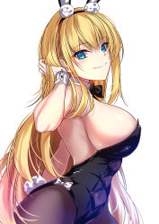 Rule 34 | 1girl, akeyama kitsune, animal ears, azur lane, bare arms, bare shoulders, black hairband, black leotard, black pantyhose, blonde hair, blue eyes, blush, breasts, closed mouth, commentary request, fake animal ears, from side, hairband, large breasts, leotard, looking at viewer, north carolina (azur lane), north carolina (the heart&#039;s desire) (azur lane), official alternate costume, pantyhose, playboy bunny, rabbit ears, simple background, smile, solo, white background, wrist cuffs