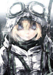 Rule 34 | 10s, 1girl, blonde hair, blue eyes, cover, cover page, goggles, goggles on head, helmet, highres, looking at viewer, neichiru, novel cover, official art, ringed eyes, short hair, solo, tanya degurechaff, upper body, youjo senki