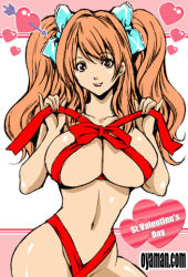 Rule 34 | 1girl, arrow (projectile), breasts, heart, large breasts, lowres, orange hair, oyaman, smile, solo, valentine