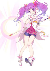 Rule 34 | 1girl, absurdres, aisha landar, compromise., dimension witch (elsword), elsword, full body, gloves, highres, long hair, looking at viewer, miniskirt, purple eyes, purple hair, purple skirt, serious, shoes, skirt, solo, twintails, wand, white background, white footwear, white gloves