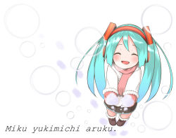 Rule 34 | 1girl, bad id, bad pixiv id, blush, from above, happy, hatsune miku, highres, long hair, pokachu, romaji text, scarf, solo, translation request, twintails, vocaloid