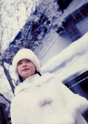 Rule 34 | absurdres, fur hat, hat, highres, juri first, photo (medium), shawl, snow, turtleneck, ueno juri