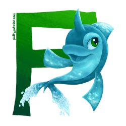 Rule 34 | 2018, :d, blue theme, commentary, dolphin, english commentary, flotsam (neopets), full body, green eyes, happy, highres, horns, looking away, neopets, no humans, open mouth, puffycute66, signature, simple background, single horn, single letter, smile, water neopet, white background
