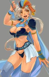 Rule 34 | 1girl, breasts, cleavage, final fantasy, final fantasy ii, firion, firion, open mouth, payu (pyms11), simple background, smile, solo, thighhighs