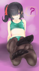 Rule 34 | 1girl, ariduka anto, artist request, black hair, feet, foot focus, hair over eyes, hair ribbon, highres, long hair, looking at viewer, nekomatakuon, pantyhose, parted lips, pink eyes, pov, ribbon, side ponytail, soles, toes, virtual ant channel, virtual youtuber