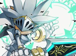 Rule 34 | 1boy, armor, covered eyes, furry, furry male, galahad (sonic), highres, holding, holding weapon, magic circle, signature, silver the hedgehog, solo, sonic (series), sonic and the secret rings, weapon, white fur, wifiwhere