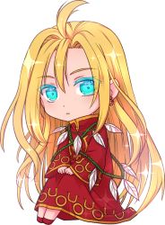 Rule 34 | 1boy, ahat (ragnarok online), blonde hair, blue eyes, chibi, closed mouth, colored eyelashes, commentary request, earrings, feathers, full body, jewelry, long hair, long sleeves, looking at viewer, male focus, manoji, ragnarok online, red robe, robe, simple background, solo, transparent background, wide sleeves