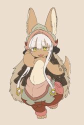Rule 34 | 1other, brown eyes, furry, highres, kawasemi27, long hair, made in abyss, nanachi (made in abyss), open mouth, solo, white hair