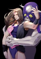 Rule 34 | 1boy, black background, black jacket, brown hair, closed mouth, cream (stand), highres, jacket, jojo no kimyou na bouken, long hair, muscular, muscular male, purple eyes, simple background, sky, sleeveless, solo, stand (jojo), stardust crusaders, vanilla ice, zouhyou (at4190)