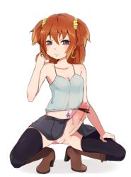 Rule 34 | bar censor, censored, futanari, hebu, huge penis, looking at viewer, penis, pixiv sample, resized, short twintails, skirt, solo, thighhighs, twintails