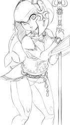 Rule 34 | 1girl, belly chain, fins, fish girl, hair ornament, highres, jewelry, long hair, looking at viewer, mipha, monster girl, nintendo, pointy ears, single bare shoulder, sketch, smile, solo, the legend of zelda, the legend of zelda: breath of the wild, unicornlord, zora