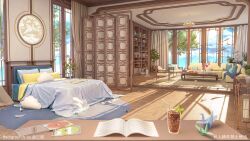 Rule 34 | bed, bed sheet, book, cd, cd case, cup, curtains, day, desk, drink, drinking glass, drinking straw, flower, indoors, no humans, open book, origami, original, pillow, sanxian (wufs4222), scenery, shelf, table, window