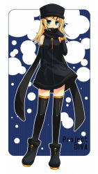 Rule 34 | 1girl, alternate hairstyle, boots, elbow gloves, fur hat, gloves, hat, kagamine rin, long hair, project diva, project diva (series), scarf, solo, tamura hiro, thighhighs, vocaloid, zettai ryouiki, zipper