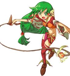Rule 34 | 1girl, artist request, feena (grandia), grandia, grandia i, green hair, long hair, red thighhighs, solo, source request, thighhighs, whip, white background