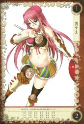 Rule 34 | 1girl, blue eyes, boots, breasts, candy, chocolate, food, gretel (queen&#039;s blade), halterneck, halterneck, highres, ice cream cone, kantaka, large breasts, leg up, lollipop, long hair, midriff, navel, pink hair, queen&#039;s blade, queen&#039;s blade grimoire, shirt, skirt, sleeveless, sleeveless shirt, sweets, thighhighs, wafer, zettai ryouiki