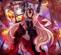 Rule 34 | 1girl, armor, banner, blonde hair, blood, bloody weapon, breasts, dragon, fate/grand order, fate (series), gauntlets, headpiece, highres, jeanne d&#039;arc (fate), jeanne d&#039;arc alter (avenger) (fate), jeanne d&#039;arc alter (avenger) (third ascension) (fate), jeanne d&#039;arc alter (fate), long hair, looking at viewer, pelvic curtain, ruler (fate/grand order), smirk, solo, sword, thighhighs, very long hair, weapon, western dragon, yellow eyes, yuu (pixiv769259)