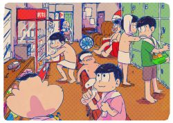 Rule 34 | 10s, 6+boys, :3, akawtbk, bathhouse, bench, black hair, brothers, chibita, dayoon, electric fan, hair dryer, locker, locker room, male focus, matsuno choromatsu, matsuno ichimatsu, matsuno jyushimatsu, matsuno karamatsu, matsuno osomatsu, matsuno todomatsu, multiple boys, naked towel, osomatsu-kun, osomatsu-san, osomatsu (series), rounded corners, sextuplets, shirt, shorts, siblings, sitting, t-shirt, towel, towel around neck, towel on head