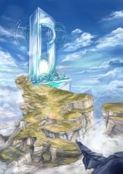 Rule 34 | absurdres, blue sky, cliff, cloud, day, fantasy, highres, magic circle, obelisk, original, scenery, sky, solo, yashiron2011