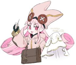 Rule 34 | 1girl, bag, dated, fate/grand order, fate (series), fingerless gloves, gloves, habetrot (fate), hat, long hair, needle, pink eyes, pink hair, pointy ears, rapizuri, satchel, sewing, sewing needle, signature, veil, white background