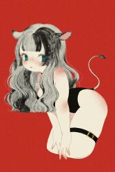 Rule 34 | + +, 1girl, :p, animal ears, black hair, black leotard, blue eyes, blush, breasts, cow ears, cow tail, cropped legs, grey hair, highres, leotard, long hair, looking at viewer, medium breasts, multicolored hair, original, red background, simple background, solo, tail, thigh strap, tongue, tongue out, tonoko (annin tono), two-tone hair, wavy hair