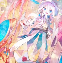 Rule 34 | 1boy, bad id, bad pixiv id, belt, blue eyes, hair between eyes, hat, hermes (p&amp;d), letter, looking at viewer, male focus, open mouth, puzzle &amp; dragons, smile, solo, tadano shiroko, tailcoat, white hair