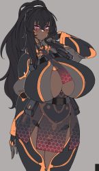 Rule 34 | 1girl, android (konoshige), breasts, cleavage, cleavage cutout, clothing cutout, dark-skinned female, dark android (konoshige), dark skin, huge breasts, konoshige (ryuun), long hair, ponytail, revealing clothes, solo, very dark skin