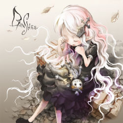 Rule 34 | 1girl, banshee, banshee (character), celtic, doll, closed eyes, goth fashion, hair ornament, hand on own face, leaf, long hair, original, pink hair, pointy ears, solo, ume (illegal bible), very long hair, white hair