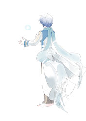 1boy angel angel_wings bad_id bad_pixiv_id barefoot blue_scarf blue_theme highres kaito_(vocaloid) male_focus mouri scarf solo vocaloid wings