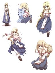 Rule 34 | arc the lad, arc the lad ii, bare shoulders, blonde hair, boots, braid, breasts, brown eyes, cleavage, collage, dress, heart, highres, knife, large breasts, lieza (arc the lad), long hair, o o, tokyo (great akuta), wolf