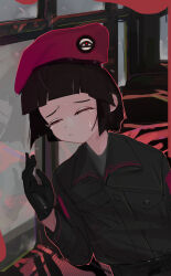 Rule 34 | 1girl, absurdres, beret, black gloves, closed eyes, closed mouth, crying, facing viewer, fulgora (polilla), gloves, hand up, hat, highres, jacket, long sleeves, original, polilla, red headwear, tears, upper body