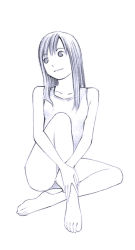Rule 34 | 1girl, barefoot, feet, long hair, monochrome, one-piece swimsuit, original, sketch, solo, swimsuit, traditional media, yoshitomi akihito