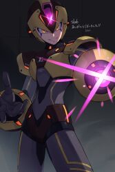 Rule 34 | 1boy, adapted costume, aiming, aiming at viewer, arm cannon, armor, brown armor, brown eyes, brown helmet, commentary request, commission, cowboy shot, facial mark, forehead jewel, glint, gold armor, gold helmet, highres, mega man (series), mega man x (series), mega man x dive, shoulder armor, skeb commission, solo, translation request, vani (hisha 04), weapon, x-kai (mega man)