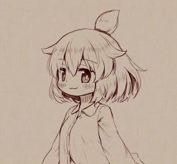 Rule 34 | 1girl, :3, ahoge, arinu, buttons, closed mouth, grey hair, greyscale, long sleeves, looking at viewer, monochrome, original, shirt, short hair, simple background, smile, solo, upper body, yakiimo-chan
