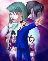 Rule 34 | &gt;:(, &gt;:o, &gt;:|, 2boys, 3girls, :o, :|, ace attorney, age difference, angry, aqua eyes, aqua hair, ascot, back-to-back, bead necklace, beads, black eyes, black hair, blue suit, bow, bracelet, breasts, brooch, brown hair, business suit, buttons, capcom, clenched hand, closed mouth, collared shirt, cousins, earrings, edaki shin&#039;ya, flat chest, formal, franziska von karma, frown, game, gem, grey hair, hair ornament, hair rings, half updo, highres, japanese clothes, jewelry, kimono, legs apart, lipstick, long hair, long sleeves, looking down, looking to the side, low-tied long hair, magatama, makeup, mature female, maya fey, miles edgeworth, mole, mole under eye, multiple boys, multiple girls, necklace, necktie, obi, official art, open clothes, outline, outstretched arm, pants, pearl fey, phoenix wright, pocket, pointing, profile, puffy sleeves, red neckwear, reiji mitsurugi, ryuichi naruhodou, sash, scan, shirt, shirt tug, short hair, short kimono, shouting, sidelocks, small breasts, spiked hair, standing, suit, surprised, swept bangs, topknot, v-shaped eyebrows, very long hair, vest, white shirt
