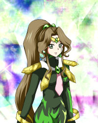 Rule 34 | 1girl, anklet, bishoujo senshi sailor moon, bishoujo senshi sailor moon another story, black gloves, bodysuit, bow, bowtie, brown hair, commentary request, facial mark, gem, gloves, green eyes, grey eyes, highres, jewelry, long hair, marduk (sailor moon), miina (papillon002), ponytail, solo, very long hair