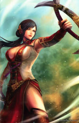 Rule 34 | 1girl, absurdres, black hair, breasts, cleavage, highres, large breasts, lian shi, long hair, official art, shin sangoku musou, solo