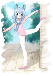 Rule 34 | 1girl, animal ears, arm up, athletic leotard, balancing, ballerina, ballet slippers, braid, commission, full body, green eyes, grey hair, leg up, legs, leotard, long hair, looking at viewer, miniskirt, mouse ears, mouse girl, mouse tail, original, outdoors, outstretched arms, pantyhose, pink footwear, pink leotard, skeb commission, skirt, smile, solo, standing, standing on one leg, sukoyaka (100hituzi), tail, thighs, twin braids, twintails, white pantyhose