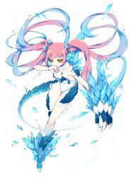 1girl black_sclera blue_hair breasts claws colored_sclera dairoku_ryouhei full_body hand_up l_(matador) long_hair looking_at_viewer minerva_restaud pale_skin pink_hair small_breasts solo tail transparent_background twintails yellow_eyes