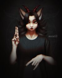 Rule 34 | 1girl, absurdres, animal ears, cat ears, dark, demon, fantasy, fox, furry, goth fashion, highres, horns, kitsune, magic, original, solo, surstill, witch