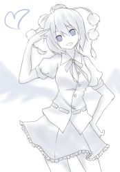 Rule 34 | 1girl, akina, blue theme, female focus, hat, heart, looking at viewer, monochrome, open mouth, shameimaru aya, short hair, smile, solo, touhou, wings