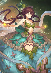 Rule 34 | 10s, 1girl, :o, bad id, bad pixiv id, bare shoulders, breasts, cleavage, frilled skirt, frills, granblue fantasy, hair ornament, hanarito, highres, leaf, leaf on head, long hair, looking at viewer, low twintails, monster girl, plant, plant girl, skirt, solo, twintails, very long hair, vines, yggdrasill (granblue fantasy)